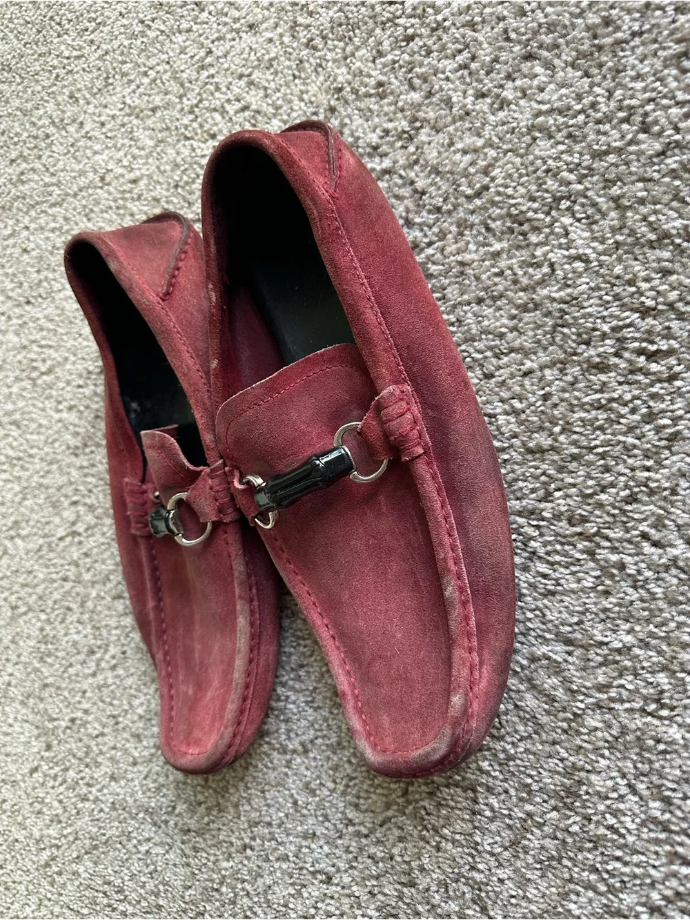 Gucci Horsebit Burgundy Suede Slip-On Loafers Mens 9G EU 43 Model 194312